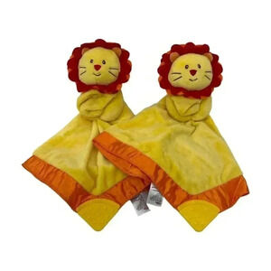 Gund Baby Lion Plush Lovey Teether Soft Security Blanket Satin Trim Set Of 2